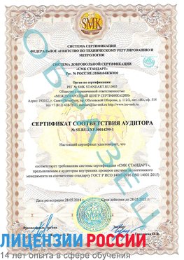 Образец сертификата соответствия аудитора №ST.RU.EXP.00014299-1 Урень Сертификат ISO 14001